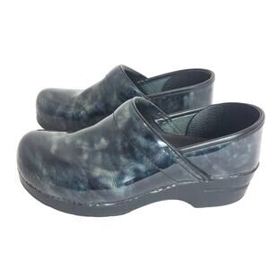 Dansko - Patent Leather Blue Watercolor Professional Women's Clogs- Size 40EU